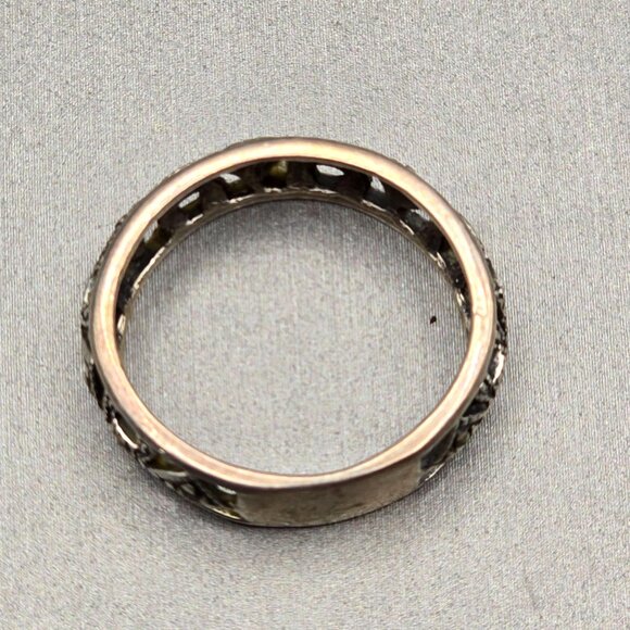 VTG Sterling Silver & Marcasite Lace Filigree 6.3mm Band Ring Size 7.5 Signed - Picture 4 of 7